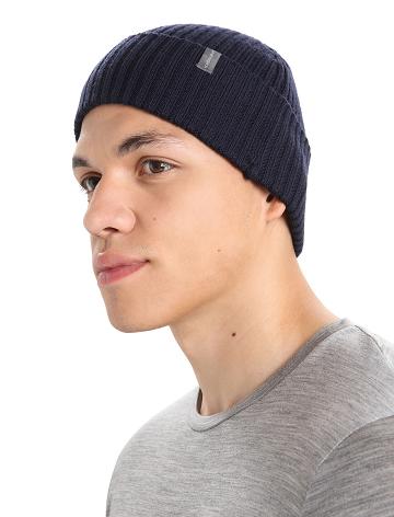 Midnight Navy Women's Icebreaker Unisex Merino Rixdorf Cuff Beanie Hats | USA 1492YXFU